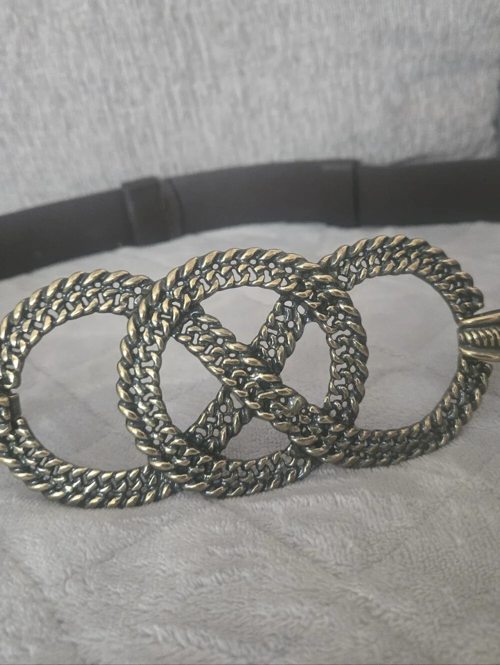 Chico's Dark Brown Belt with Antique Gold Interlocking Rope Buckle